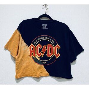ACDC Top Womens XL Black Orange Tie Dye Cropped Boho Grunge Festival Hippie